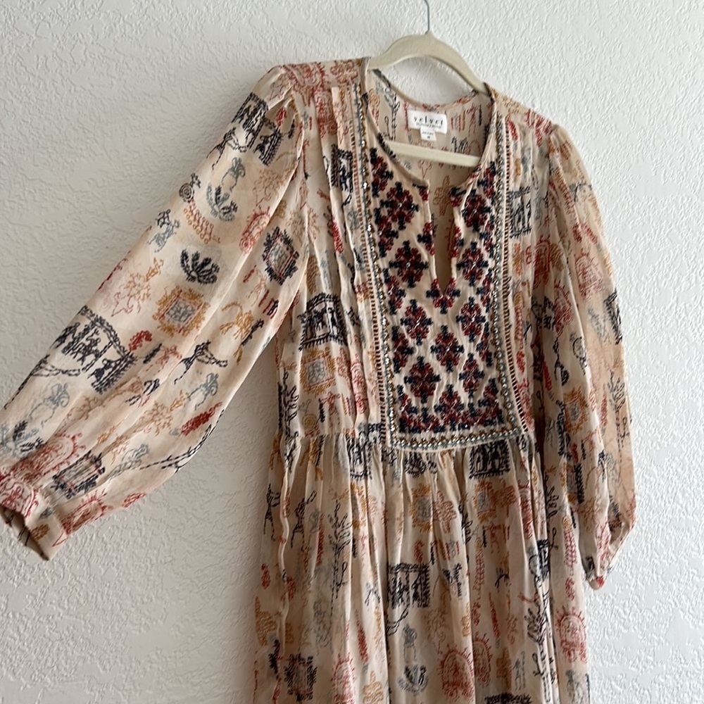 Velvet by Graham & Spencer Tawni Cleo embellished Western Boho Tan Dress Xsmall - Picture 6 of 11